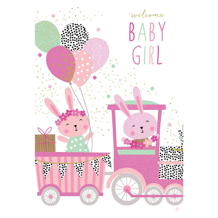 Pictura Baby Girl Bunny Train Greeting Card
