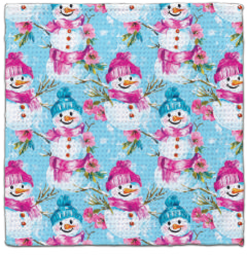 CJ Bella Co Eco-Friendly Washcloth - Snowmen w/Pink & Blue Hats