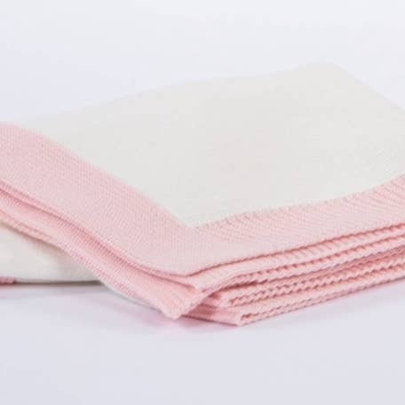 ZZ&LSoft Cotton Blanket - Baby Blanket Swaddle - White w/Pink Trim