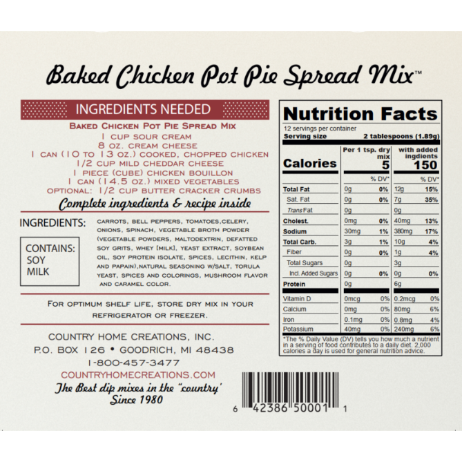 Country Home Creations Artisan Kitchen Baked Chicken Pot Pie Spread Mix
