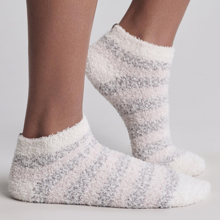 CozyChic® Heathered Stripe Ankle Sock Set - Dove Gray Multi