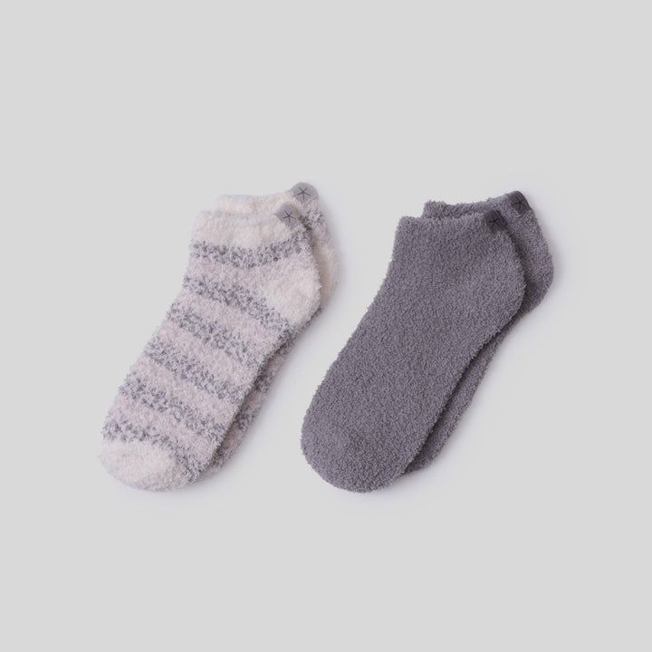 CozyChic® Heathered Stripe Ankle Sock Set - Dove Gray Multi