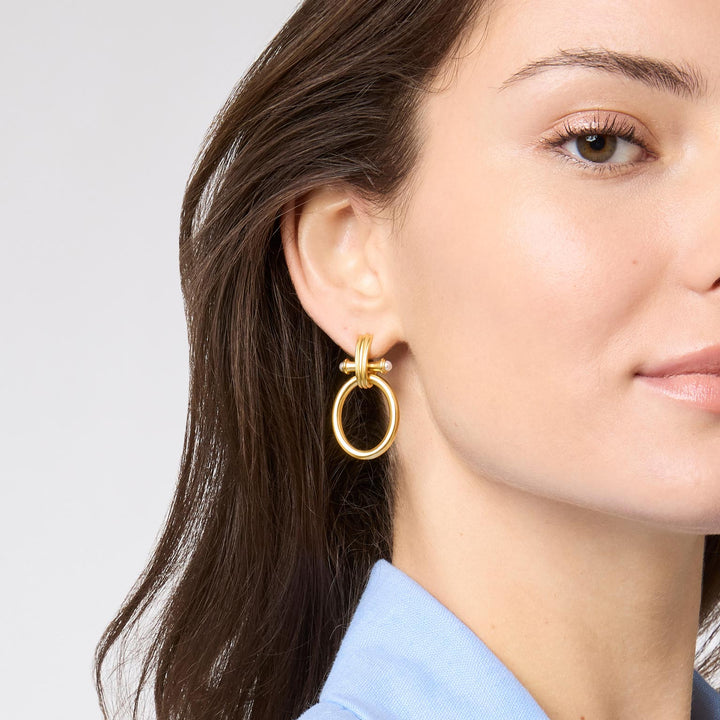 Julie Vos Bamboo Doorknocker Earrings - Gold/Pearl/OS