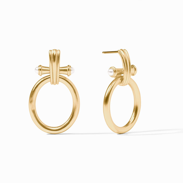 Julie Vos Bamboo Doorknocker Earrings - Gold/Pearl/OS