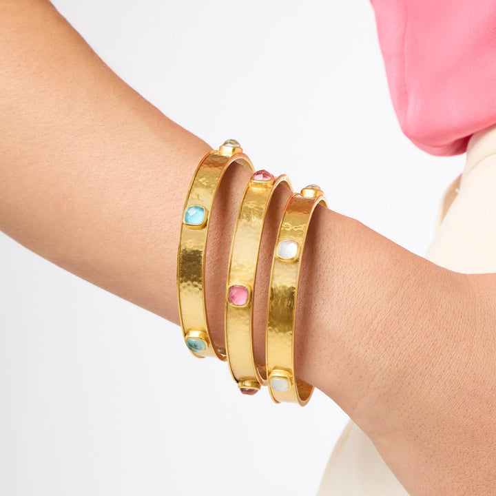 Julie Vos Catalina Stone Bangle -  Gold/Iridescent Capri Blue/Small