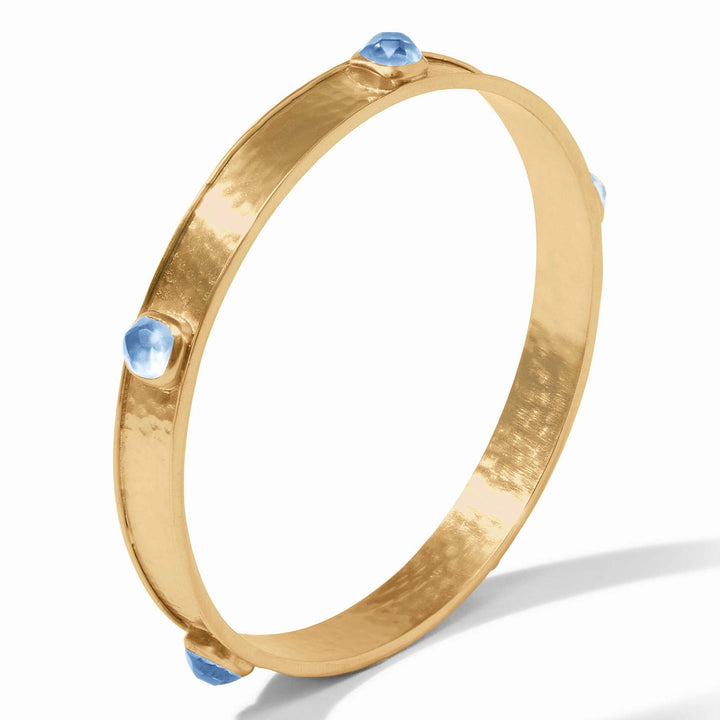 Julie Vos Catalina Stone Bangle - Gold/Iridescent Aquamarine Blue/Medium