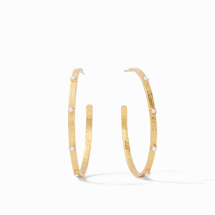 Julie Vos Crescent Stone Hoop Earrings - Gold/Cubic Zirconia/Extra-Large