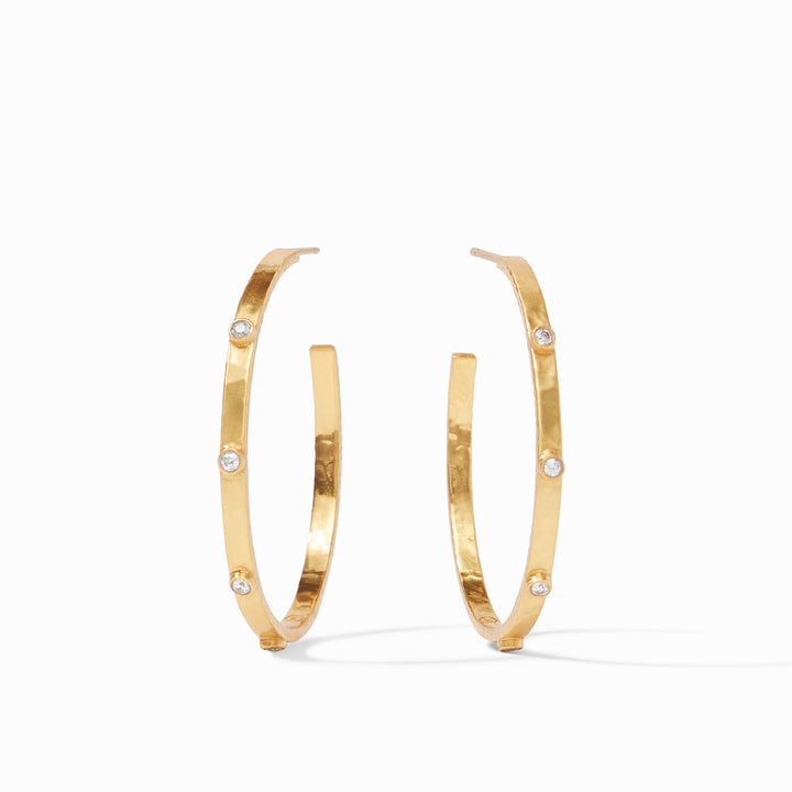 Julie Vos Crescent Stone Hoop Earrings - Gold/Cubic Zirconia/Large