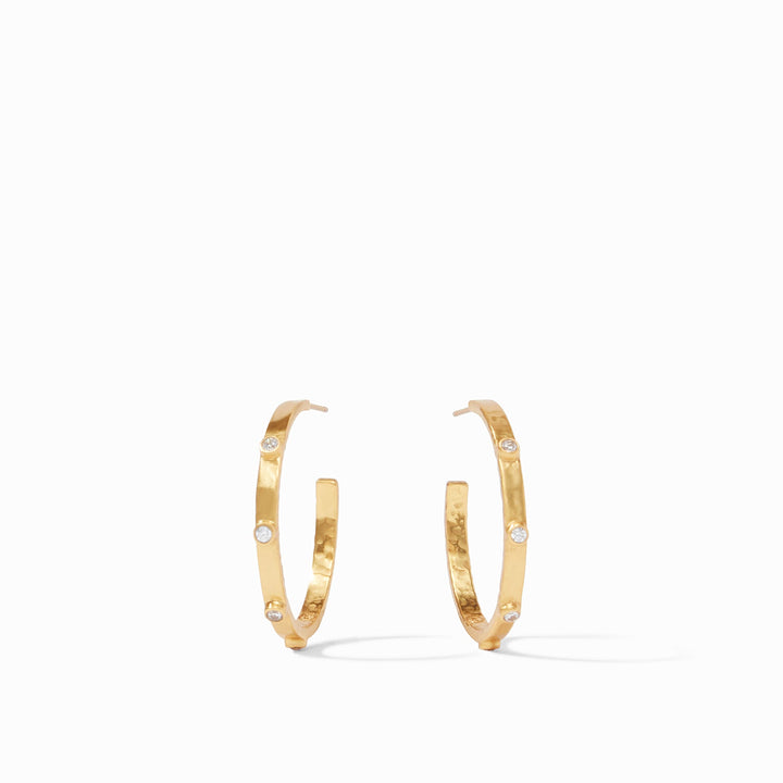 Julie Vos Crescent Stone Hoop Earrings - Gold/Cubic Zirconia/Medium
