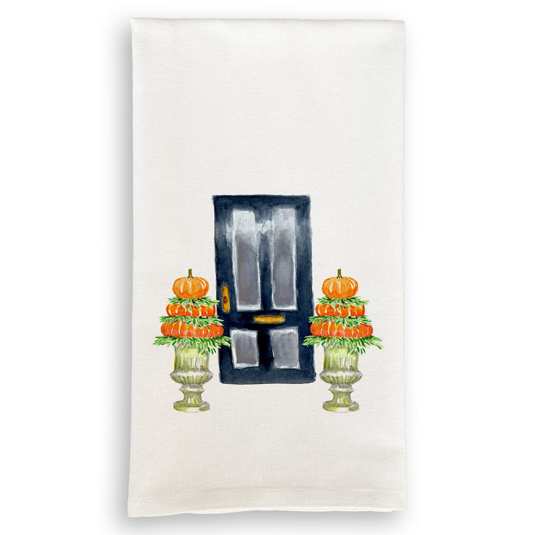 French Graffiti Dish Towel - Black Door with Topiaries