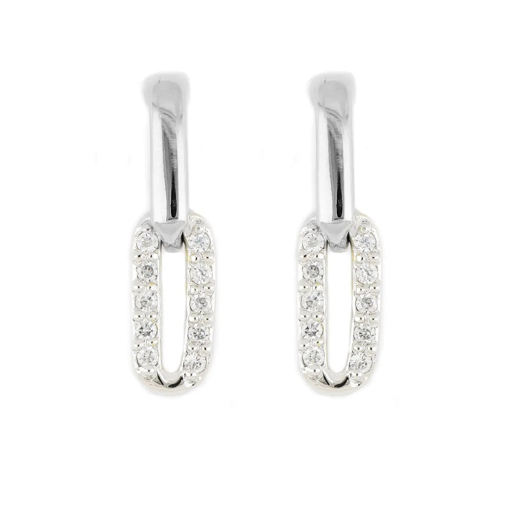 John Medeiros Diamante Small Two Link Pavé Post Earrings - Rhodium