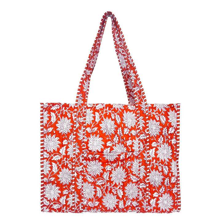 Anju Quilted Tote Bag with Travel Pouch – Orange Botanicals