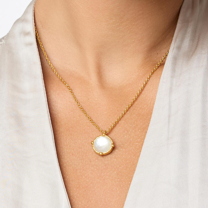 Julie Vos Honeybee Solitaire Necklace -  Gold/Iridescent Aquamarine Blue