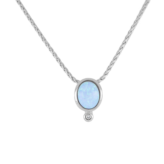 John Medeiros Opalas do Mar Pendant - Blue Oval Opal w/CZ - Rhodium