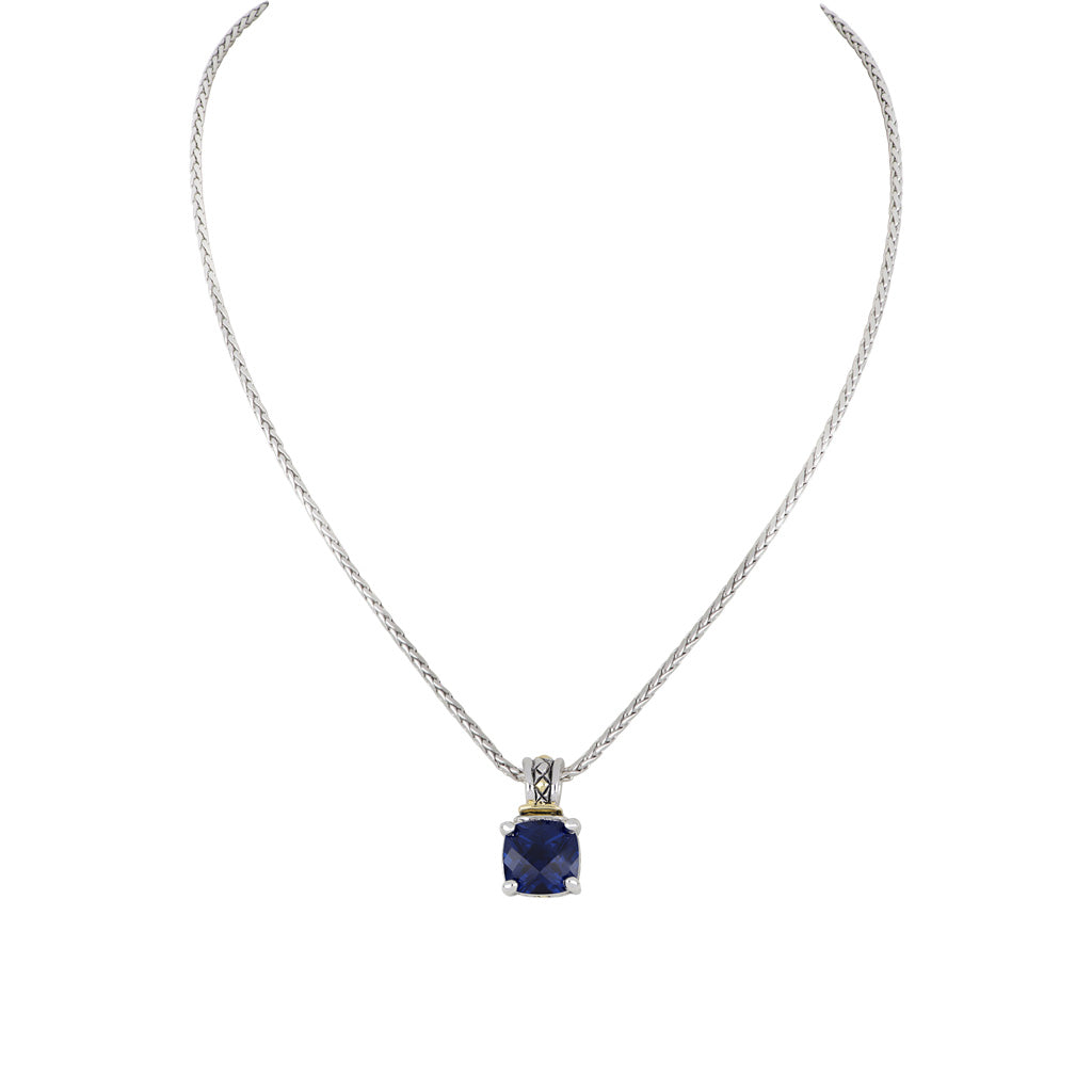John Medeiros Beijos Cor 10x10 Cushion CZ Pendant Necklace - Indigo