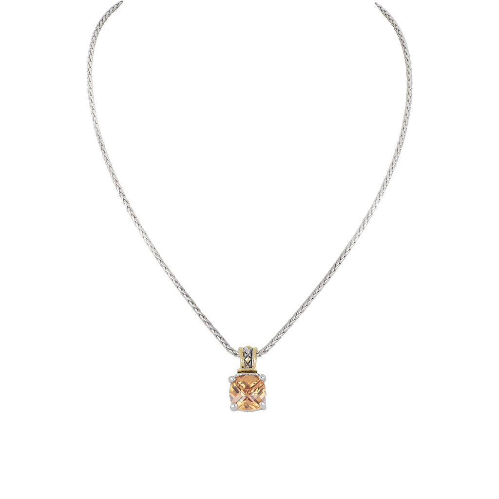John Medeiros Beijos Cor 10x10 Cushion CZ Pendant Necklace - Champagne