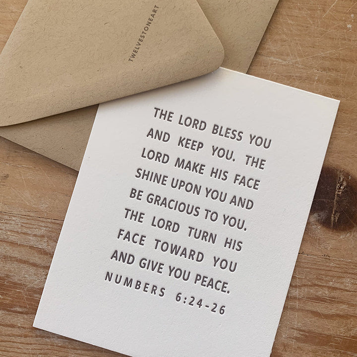 Twelve Stone Art Numbers 6:24-26 Letterpress Flat Note Card