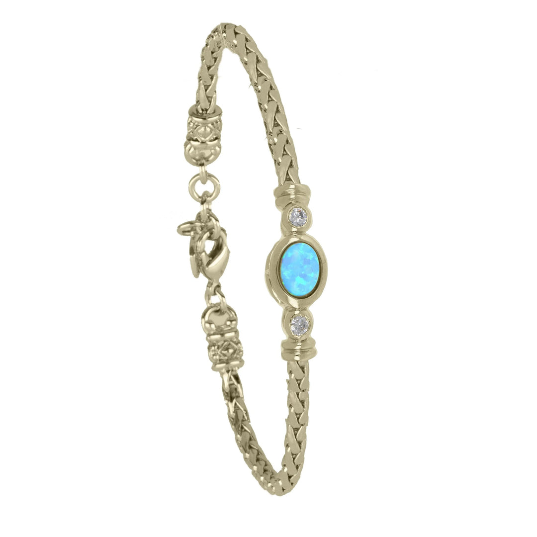 John Medeiros Opalas do Mar Single Strand Blue Oval Opal CZ Bracelet - 7" Gold