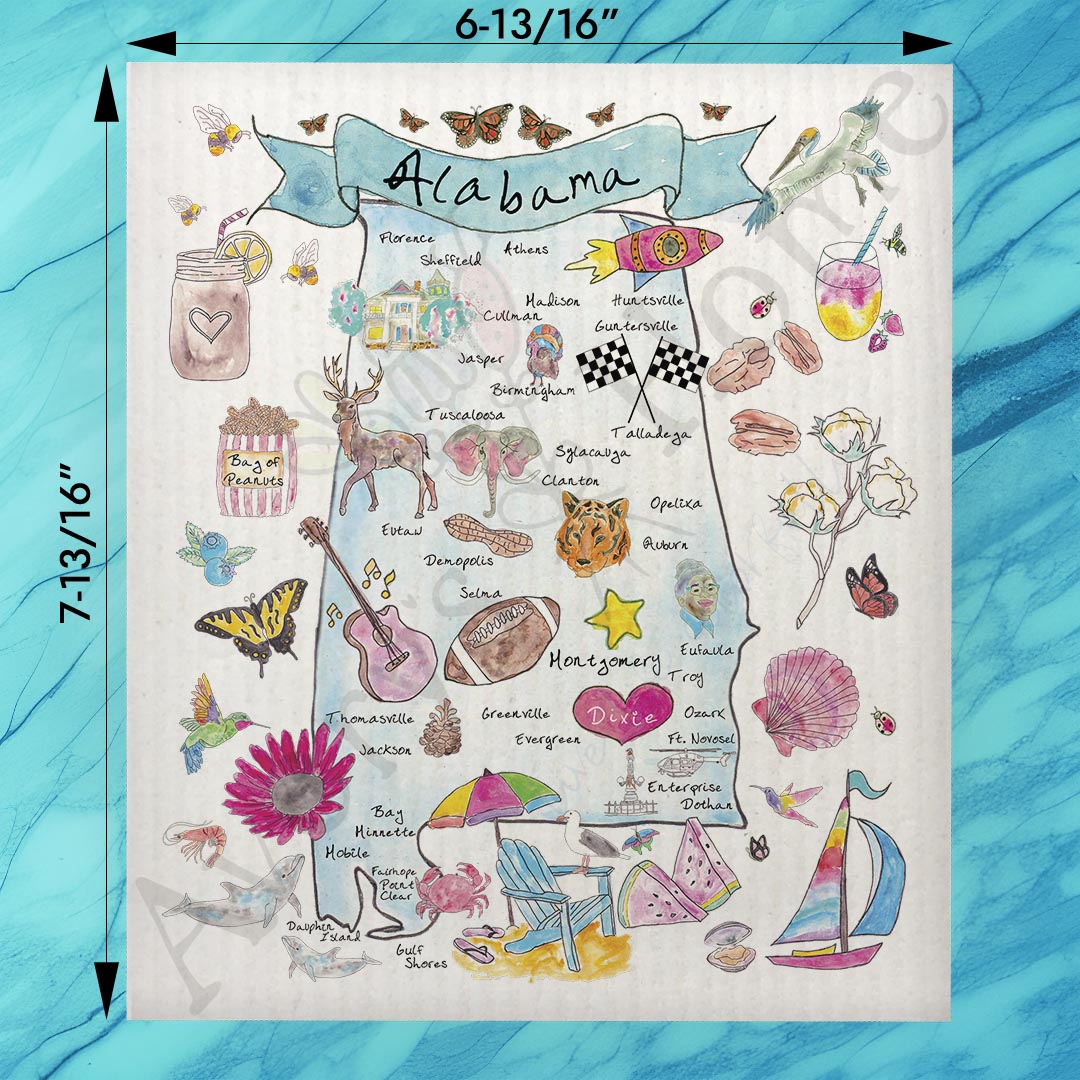 Avery's Home Alabama State Map Swedish Dishcloth – Yellowhammer Pride