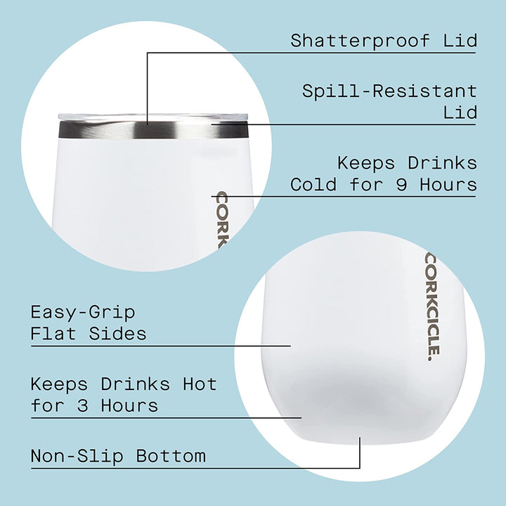 Corkcicle Stemless Wine Glass with Tennessee Vol Primary Mark - White