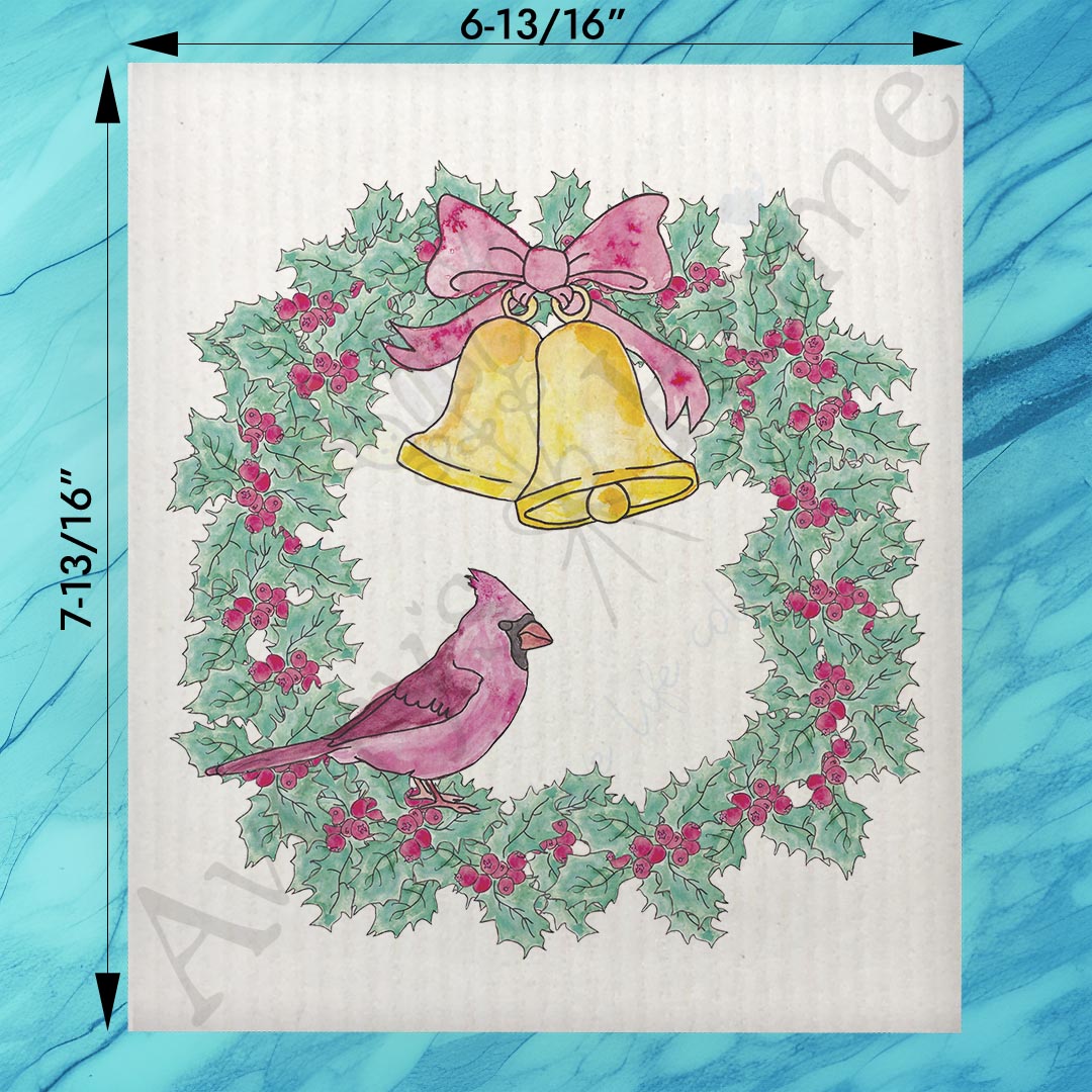 Avery's Home Cardinal Christmas Wreath Swedish Dishcloth – Classic Seasonal Symbol