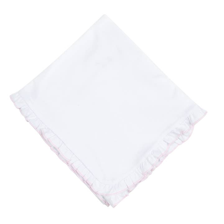 Magnolia Baby Essentials White Ruffle Receiving Blanket w/Pink Trim