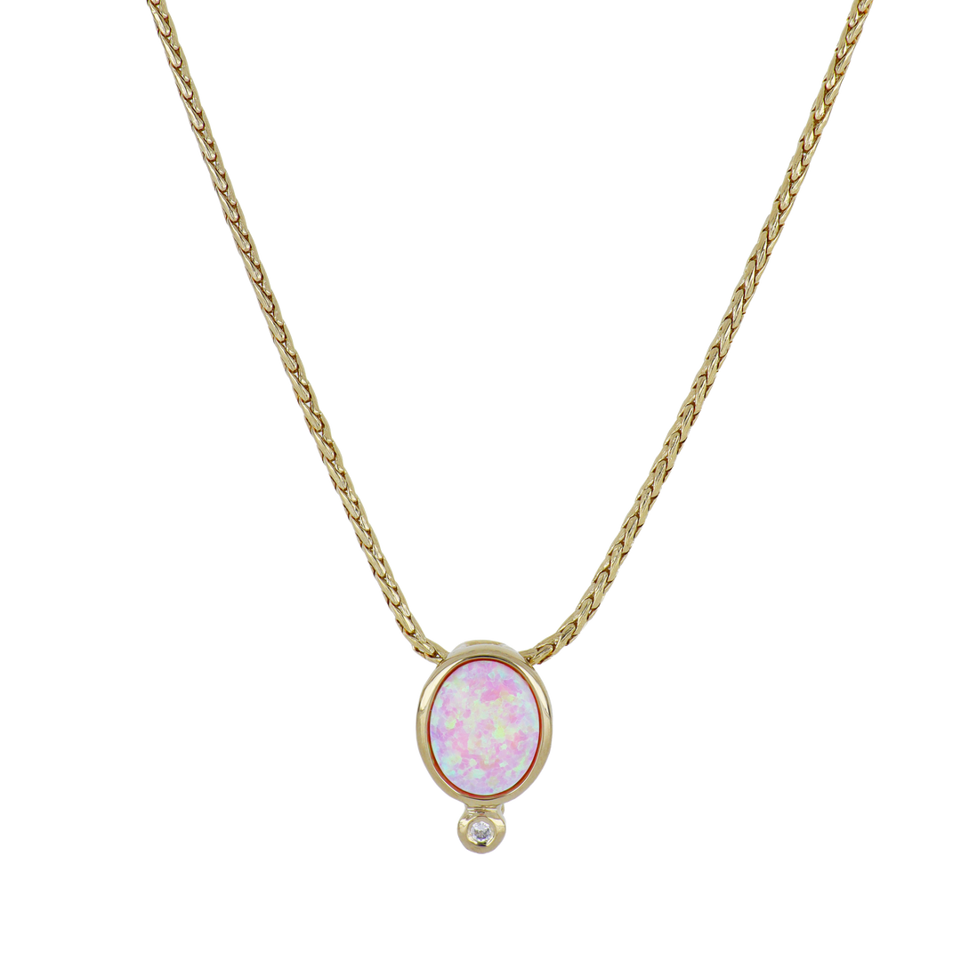 John Medeiros Opalas do Mar Pendant - Pink Oval Opal w/CZ - Gold