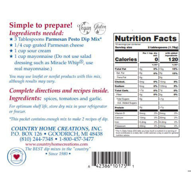 Country Home Creations Parmesan Pesto Dip Mix