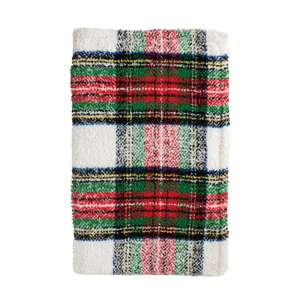 Mud Pie Chenille Blanket - White Tartan