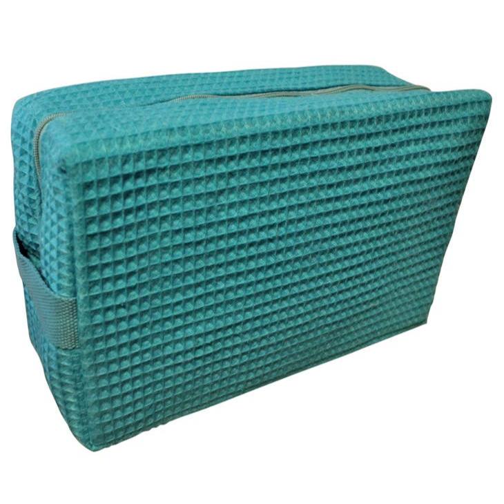Cotton Waffle Large Cosmetic Bag - Caribbean Green