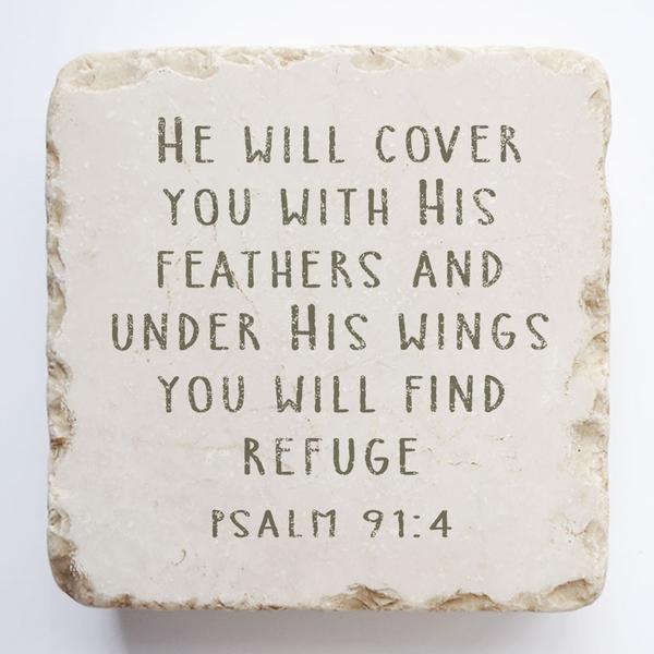 Twelve Stone Art Psalm 91:4 Scripture Stone (2 x 2 x 1")