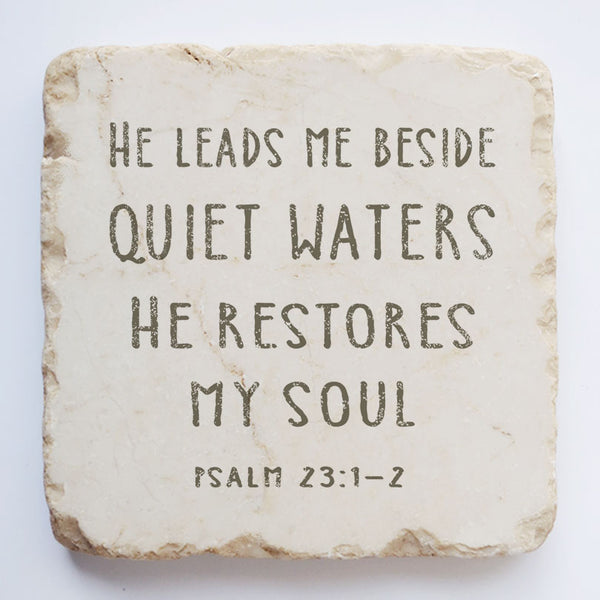 Twelve Stone Art Psalm 23:1-2 Scripture Stone (2 x 2 x 1")