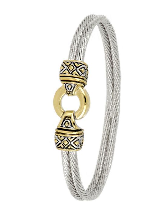 John Medeiros Antiqua Gold Circle Double Wire Bracelet - 6.5"