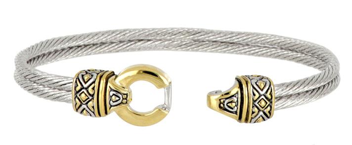 John Medeiros Antiqua Gold Circle Double Wire Bracelet - 6.5"