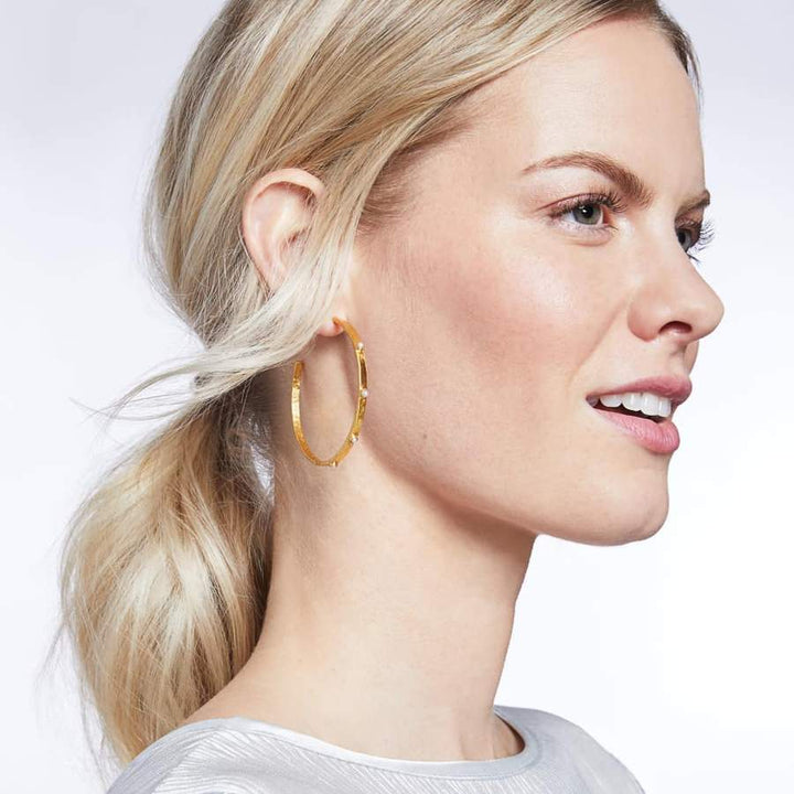 Julie Vos Crescent Stone Hoop Earrings - Gold/Pearl/Medium