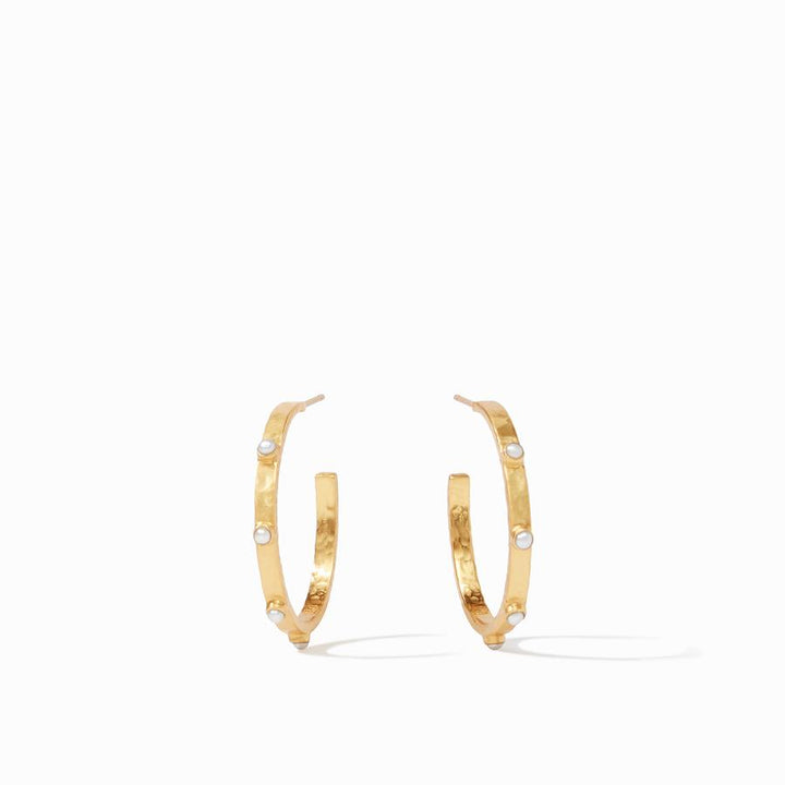 Julie Vos Crescent Stone Hoop Earrings - Gold/Pearl/Medium