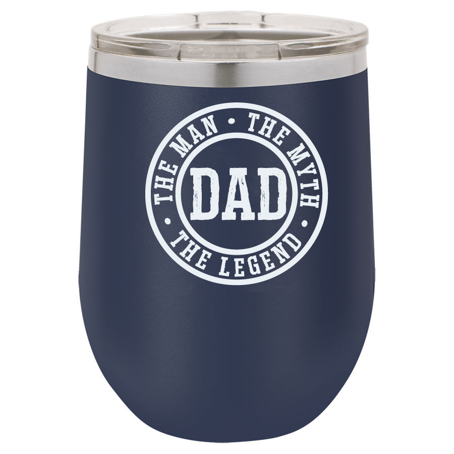 Dad Man Myth Legend 12oz Navy Blue Stemless Tumbler