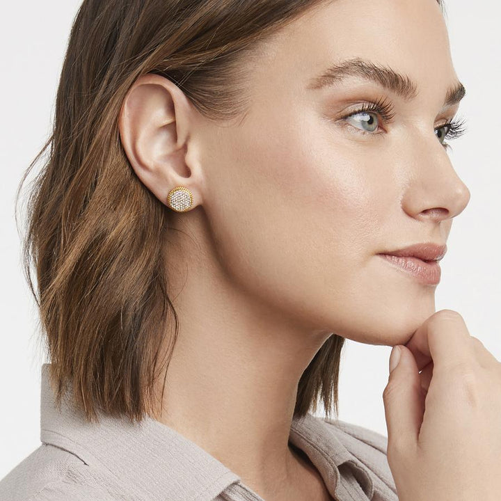 Julie Vos Fleur-de-Lis Pave Stud Earrings - Gold/Cubic Zirconia