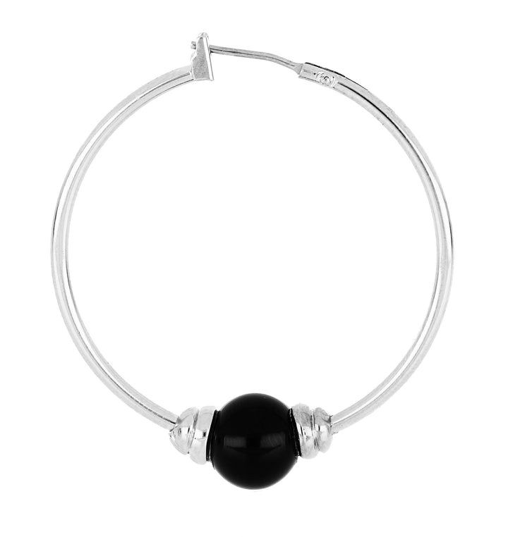 John Medeiros Pérola Onyx Large Hoop Earrings - Rhodium