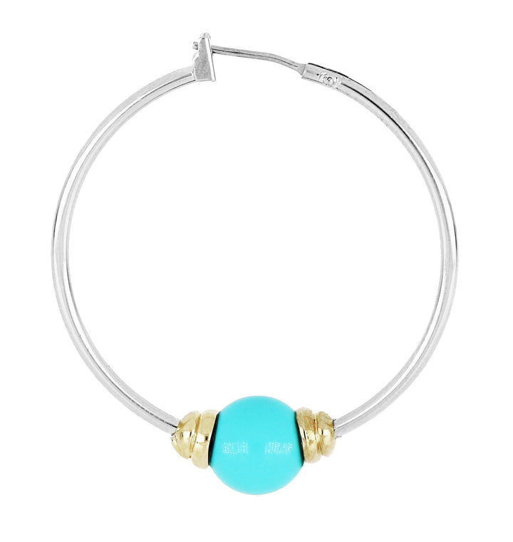 John Medeiros Pérola Turquoise Large Hoop Earrings - Rhodium