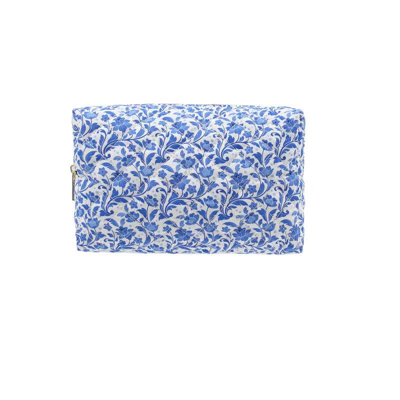 Karma Travel Quilted Makeup Cosmetic Vanity Bag - Blue Floral