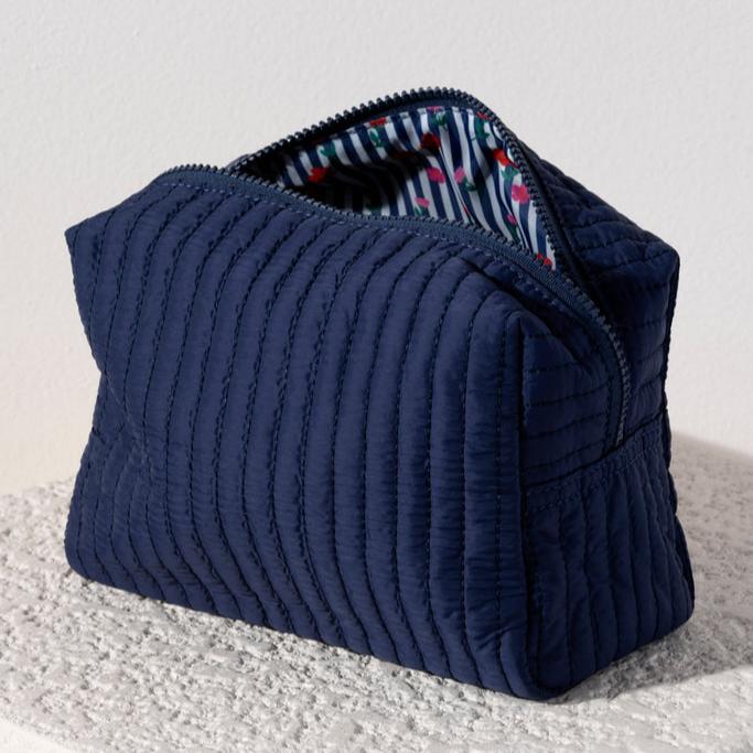 Shiraleah Ezra Quilted Nylon Large Boxy Cosmetic Pouch - Navy