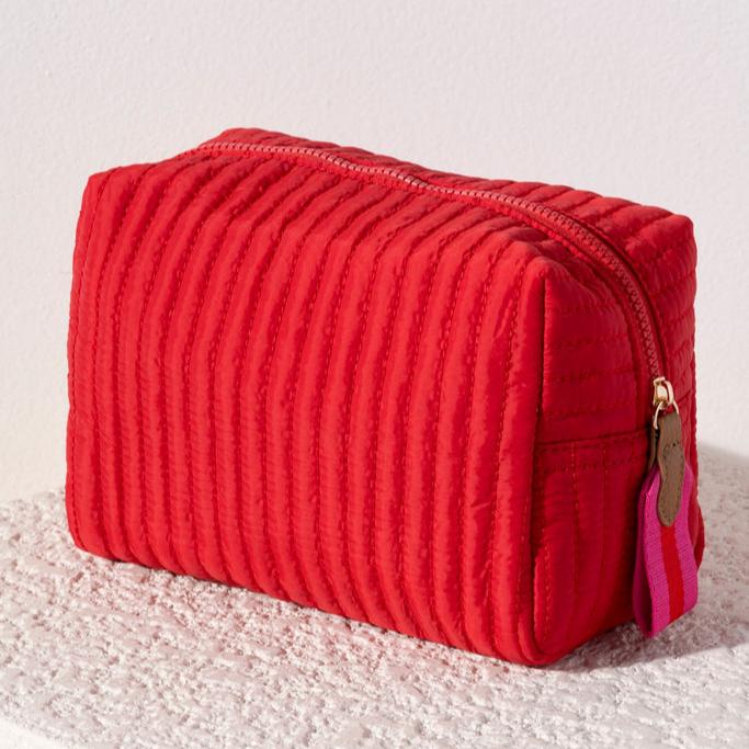 Shiraleah Ezra Quilted Nylon Large Boxy Cosmetic Pouch - Red