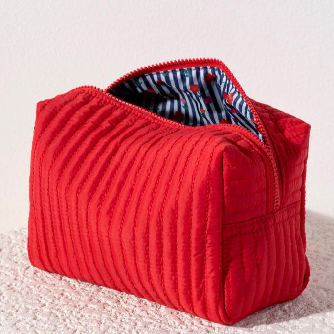 Shiraleah Ezra Quilted Nylon Large Boxy Cosmetic Pouch - Red