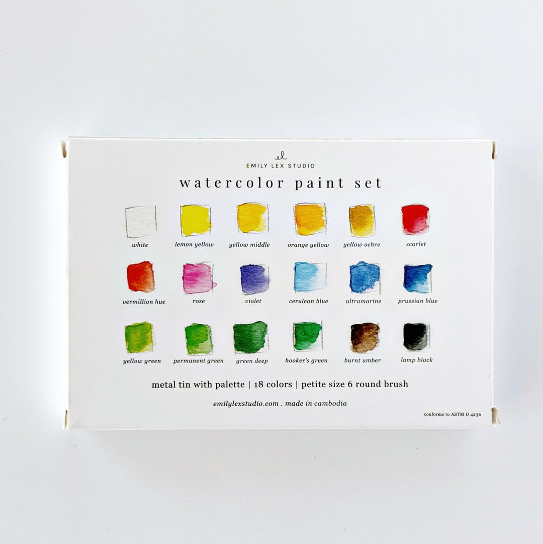 Emily Lex Watercolor Paint Set 18 Colors with Brush