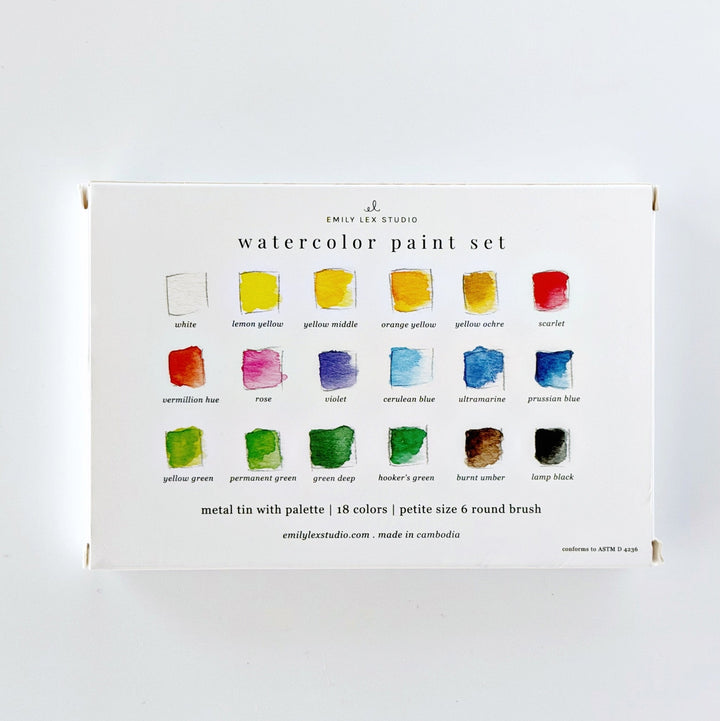 Emily Lex Watercolor Paint Set 18 Colors with Brush