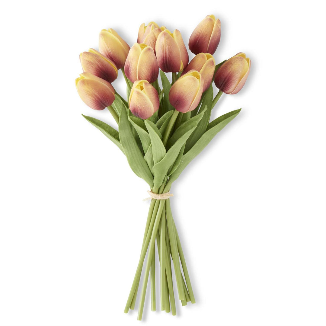 K & K Interiors Real Touch Mini Tulip Bundle  - Orange/Yellow (12 Stems)