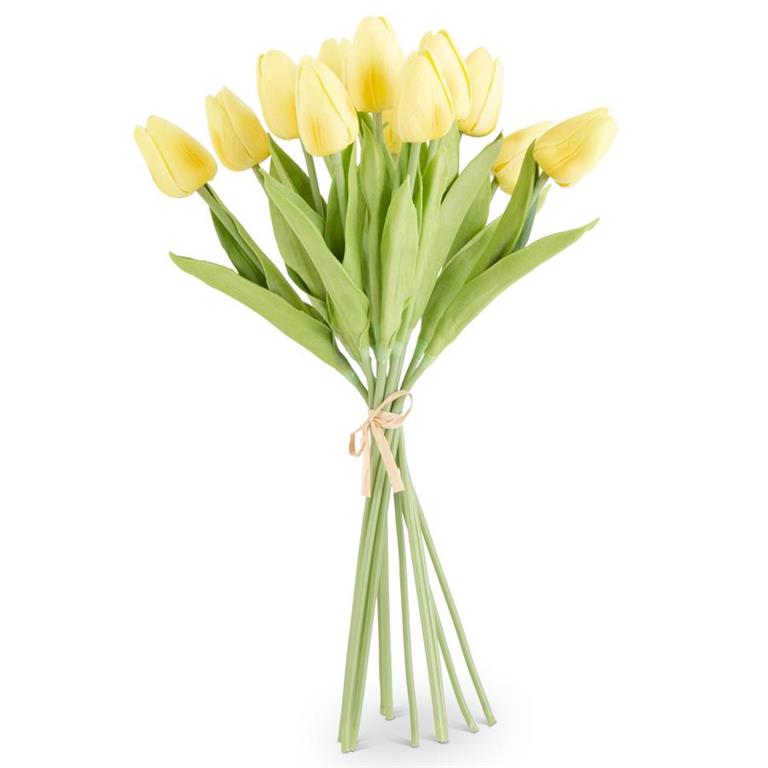 K & K Interiors Real Touch Mini Tulip Bundle  - Light Yellow (12 Stems)