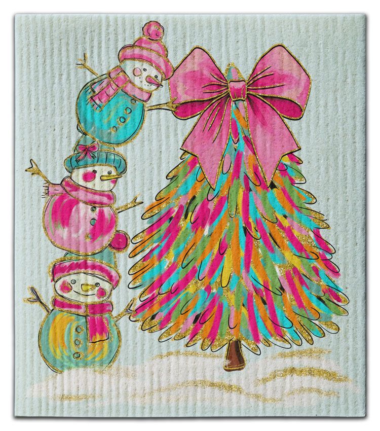 CJ Bella Co Dishcloth - Snowmen Placing Bow