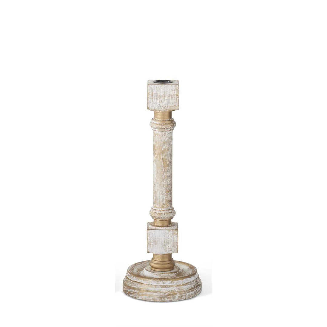 K & K Interiors Whitewashed Gold Wood Taper Candleholder - Medium